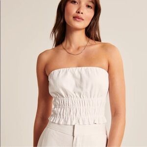 White Ruched linen Blend Top